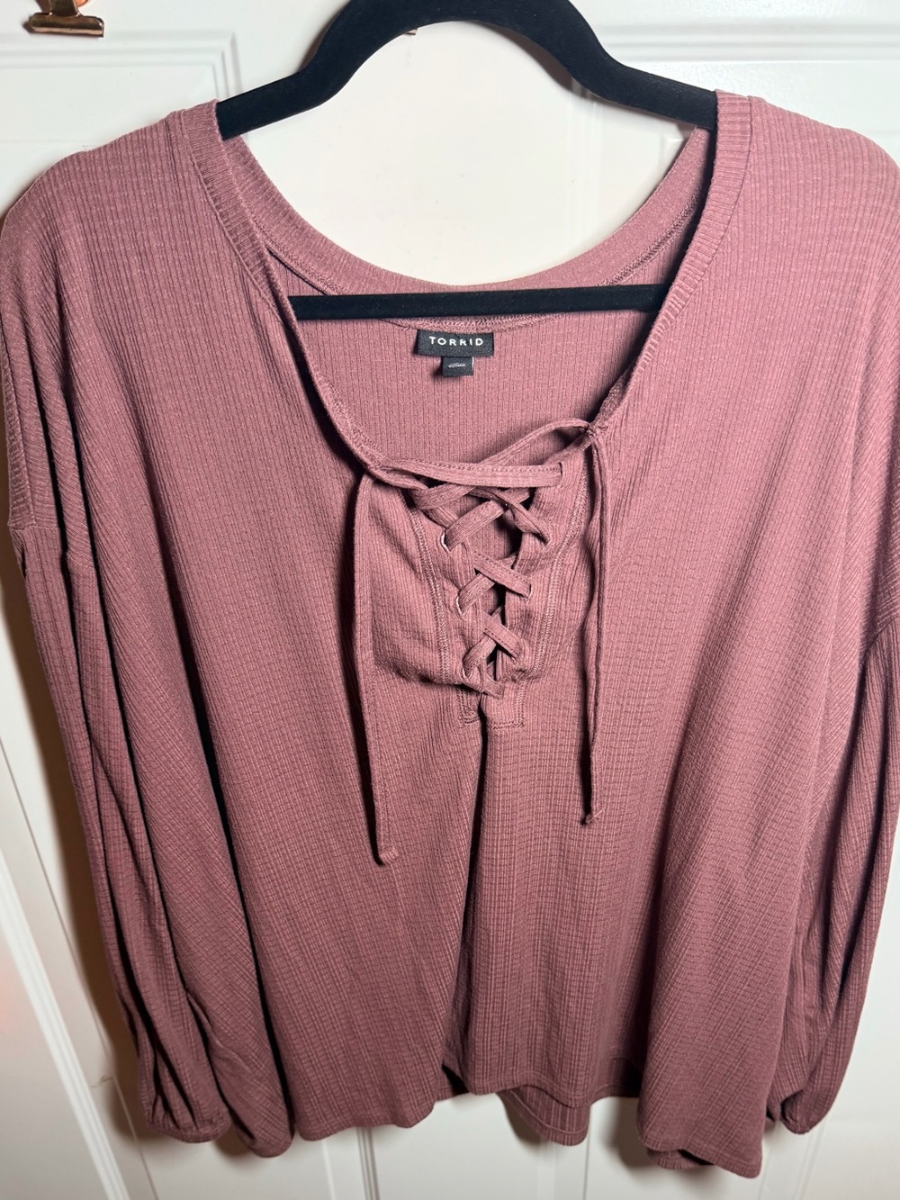 torrid Lace-Up Ribbed Long Sleeve Top - Mauve